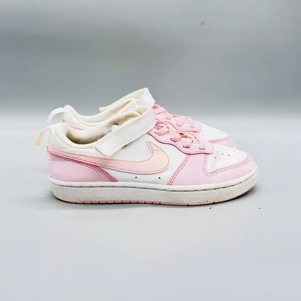 Nike Shoes Girls 2.5 Pink Leather Court Borough Low Hook Loop Athletic Sneakers